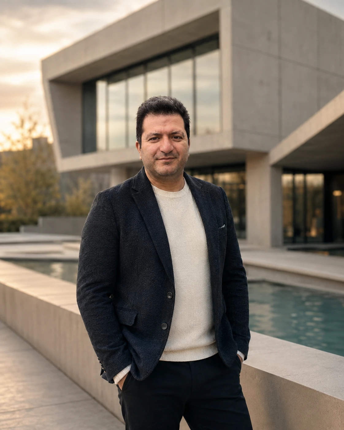 Hamid Hosseinmardi outside a contemporary building